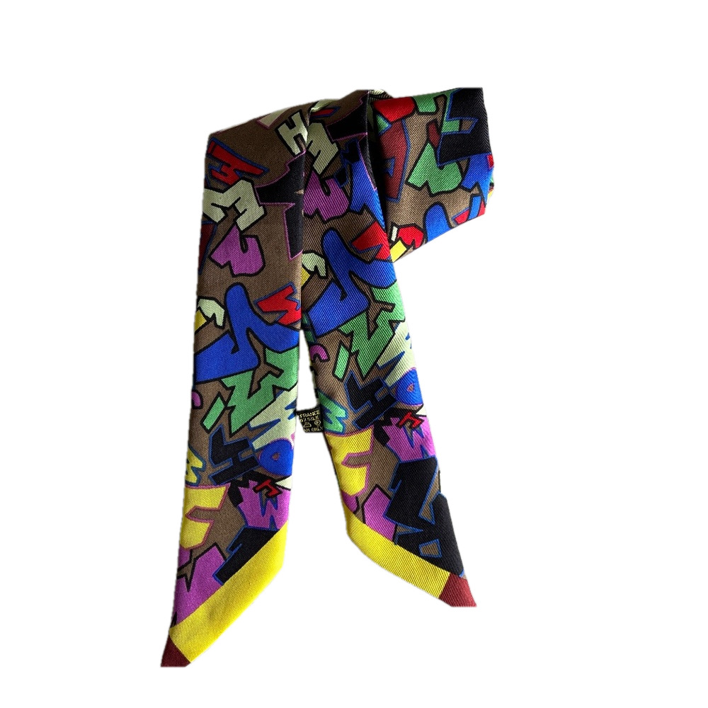Silk Twilly Scarf, Graffiti Pattern, Multicolor